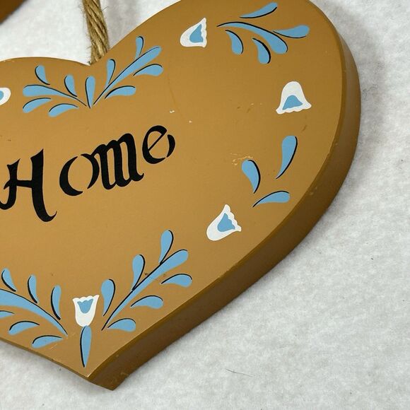 Vtg Wooden Heart Plaques "Bless Our Home" Rope Hanging Country Decor Cottagecore - Picture 3 of 9